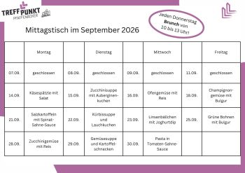 Die aktuelle Speisekarte für den Mittagstisch - gültig für den laufenden Monat
